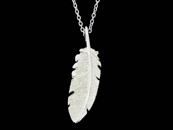 Etsy Solid Platinum Double Sided Feather Pendant Or Necklace | Optional Chain