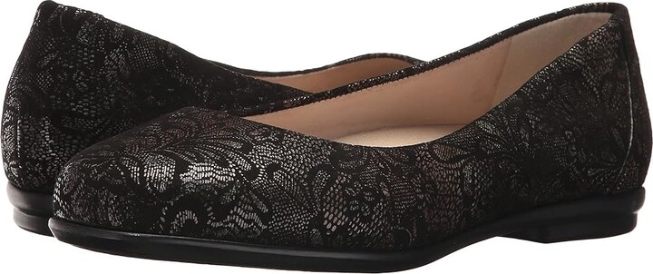 SAS Scenic Comfort Ballet Flat Women's Shoes Black Lace : 10.5 S - Slim (AAA), Leather