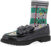 Thumbnail for your product : Fendi Leather Bow Loafer w/Sock Inset, Black