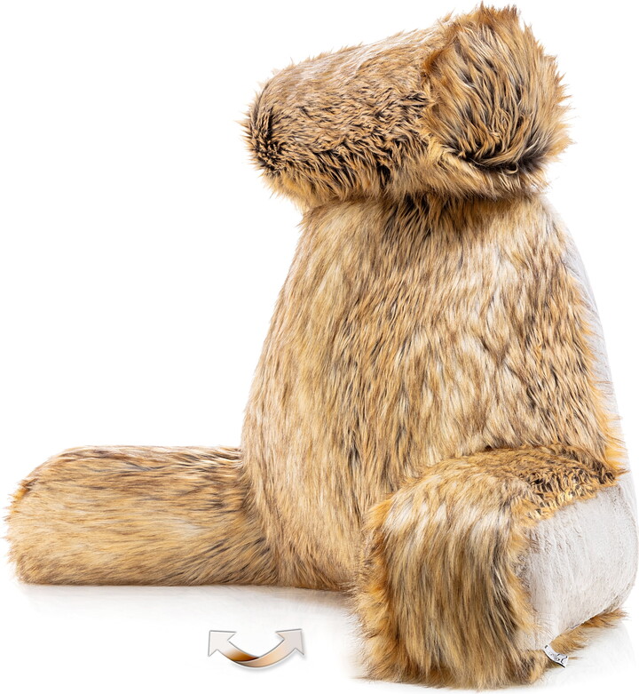 Husband Pillow XXL Ultra Rare Baby Amber Fox Fabulous Faux Fur Backrest, Two-tone Reversible Double Sided Reading & Bed Rest Pillow with Arms