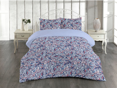 Ambesonne Paisley Duvet Cover Set Abstract Ethno Curvy Floral Coral and Pale Azure Blue