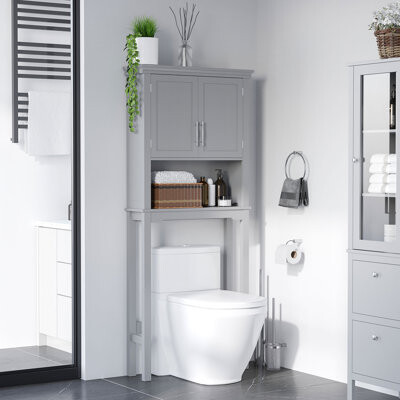 Latitude Run Modern Over The Toilet Storage Cabinet, Double Door Bathroom Organizer With Inner Adjustable Shelf And Open Shelf