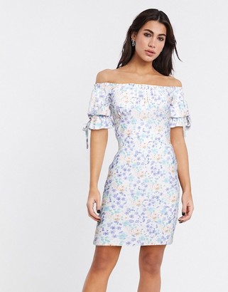 Wednesday's Girl mini dress with tie sleeves in vintage floral