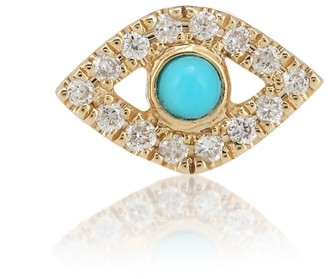 Sydney Evan Small Evil Eye 14kt gold single earring with turquoise and diamonds