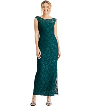 connected cutout sequined lace gown