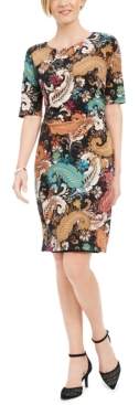 Connected Petite Paisley-Print Ruched Sheath Dress