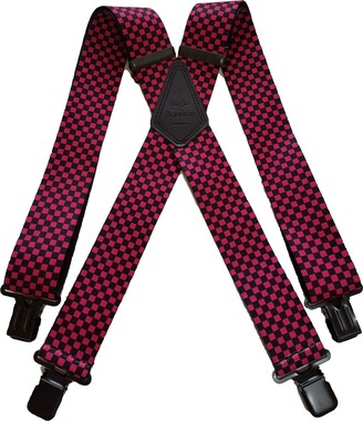 Anglo American Mens Braces Heavy Duty 1.5" or 2" Pink Black Chequered Motorbike Ska Black Clips (2")