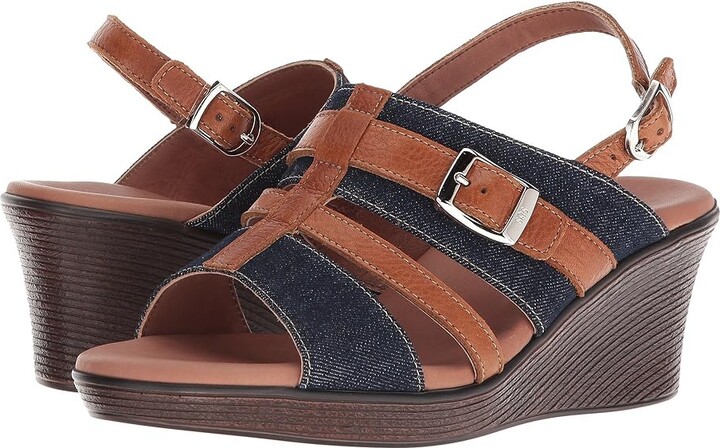 SAS Layla Women's Wedge Shoes Blue Jean : 7 N - Narrow (AA), Leather