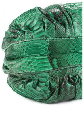 Zagliani NEW Green Python Snakeskin Silver Tone Twist Lock Pleated Handbag