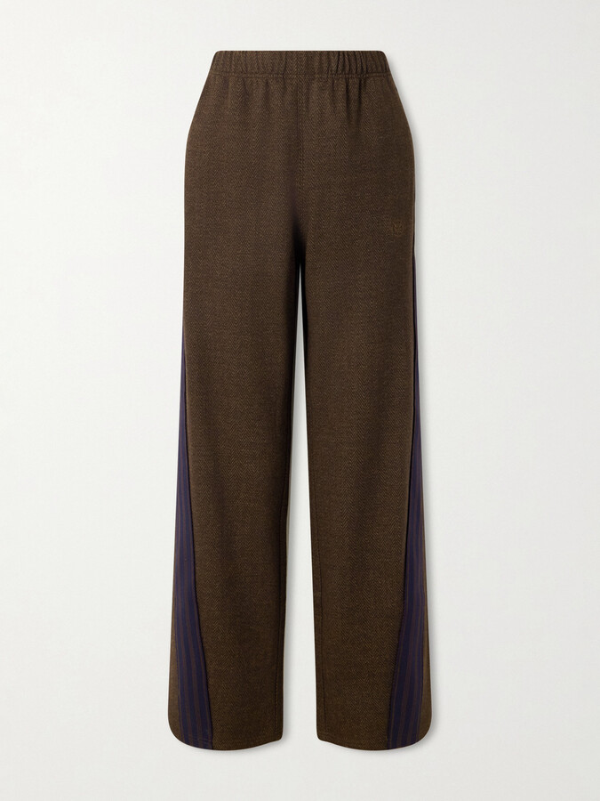 Aimé Leon Dore Striped Herringbone Wool And Cotton-blend Track Pants - Brown