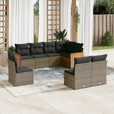 VidaXL Garden Sofa Set Grey With Dark Grey Cushions PE Rattan Large