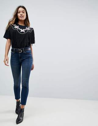 ASOS Design T-Shirt With Embroidered Yoke and Tassle Detail