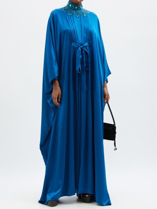 Andrew Gn Crystalembellished Silksatin Cape Dress Blue Navy ShopStyle