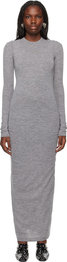 Jil Sander Gray Lightweight Slub Wool Maxi Dress