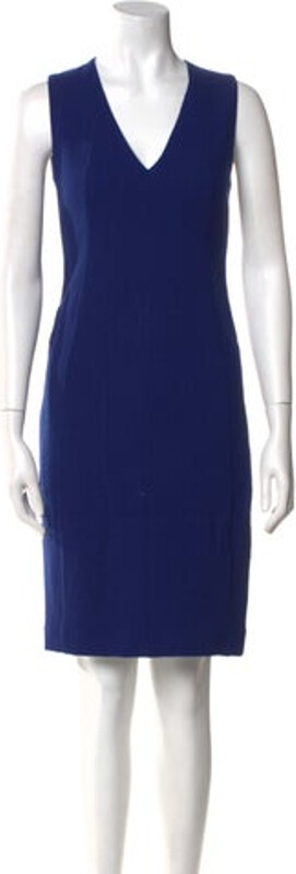 Akris Wool Shift Dress Blue Sleeveless with V-Neck Concealed Zip Closure at Back Designer