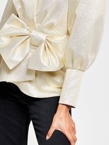 Thumbnail for your product : River Island Puff Sleeve Bow Front V-neck Blouse - Gold