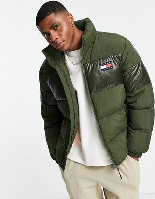 Tommy Jeans tonal color block puffer jacket in green - ShopStyle