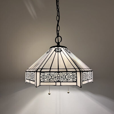 Astoria Grand Rezan Tiffany Hanging Lighting White Hexagon Stained Glass LED Bulbs Included 16”W*16”D*75”H