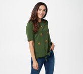 Thumbnail for your product : Quacker Factory Fall All-Over Embroidered Elbow Sleeve Tie Front Top