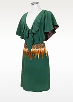 Thumbnail for your product : Hafize Ozbudak Jade Green Silk Tunic with Feather Belt