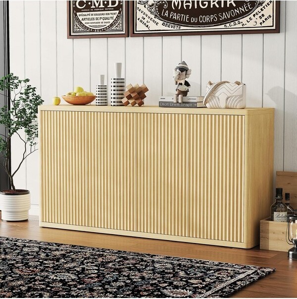 Jojoka 66.3\BuffetCabinetwithStorage,AccentSideboardModernCredenzawith4Doors&AdjustableShelves