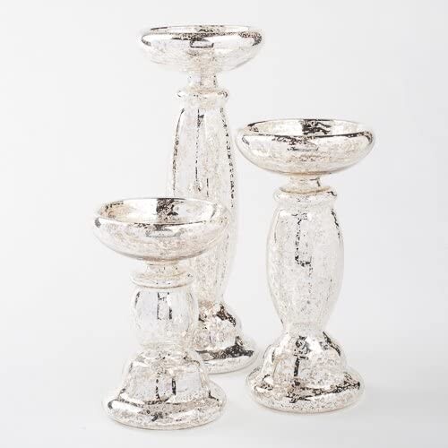 Eastland® Unique Mercury Glass Pillar Candle Holder Set of 3 (3 Sizes)