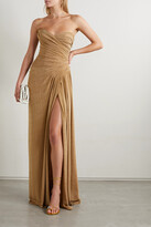 Thumbnail for your product : Monique Lhuillier Strapless Ruched Metallic Stretch-jersey Gown - Gold