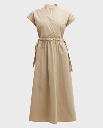 Marella Troupe Cap-Sleeve Drawstring Poplin Midi Dress