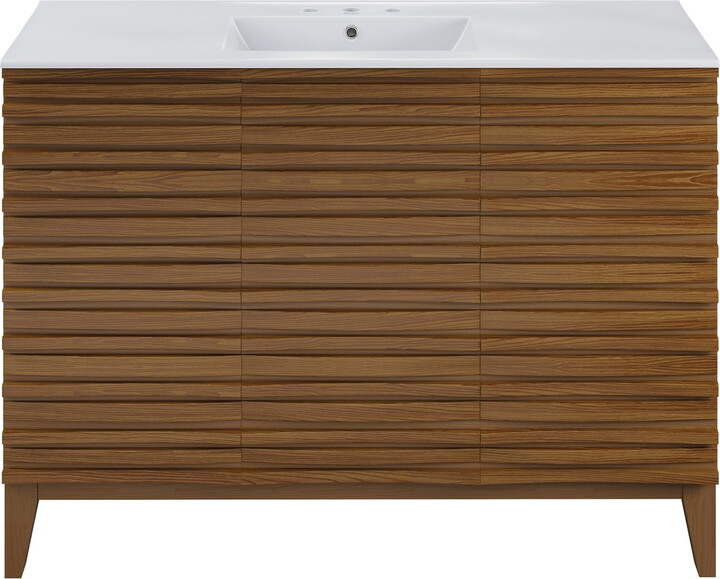 Cascade 48 in. Brown Oak Bathroom Vanity With White, 3-Hole Ceramic Sink Top
