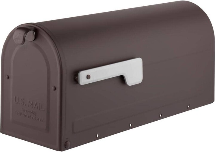Architectural Mailboxes MB1 Rubbed Bronze, Medium, Steel Post Mount Mailbox with Silver Flag