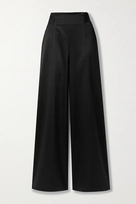 ARTCLUB Net Sustain Rossini Belted Silk Taffeta-trimmed Satin Wide-leg Pants - Black