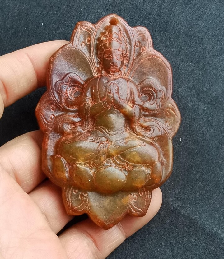 Etsy Bodhisattva Flower Carving Natural Brown Jade Jasper Stone Pendant, Gemstone Bead, Good Lucky Amulet For Making Handmade Necklace Jewelry