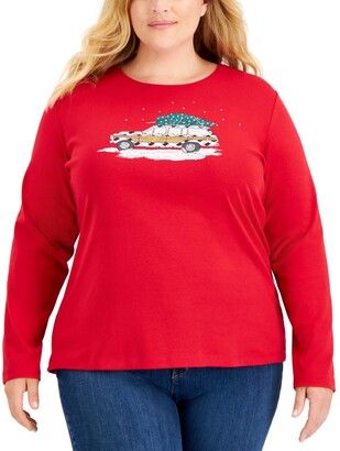 Karen Scott Plus Size Reindeer Holiday Top, Created for Macy's