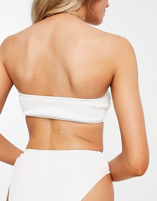 4th & Reckless Drew twist front scrunch bandeau bikini top in white