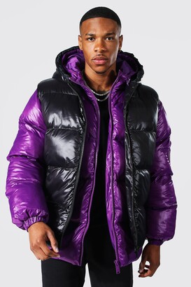 boohoo Mens Purple 2 In 1 High Shine Puffer And Gilet - ShopStyle Outerwear