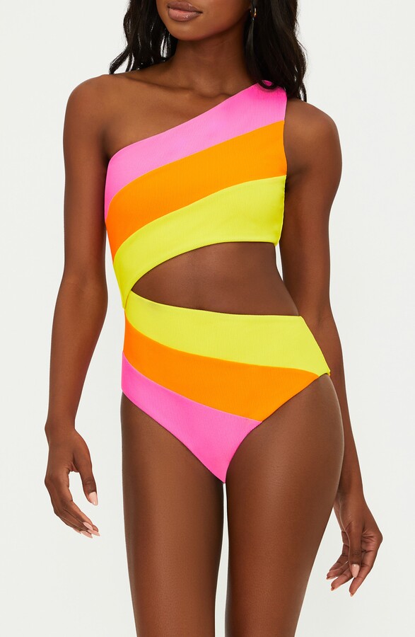 Beach Riot Joyce Stripe Cutout One-Shoulder One-Piece Swimsuit