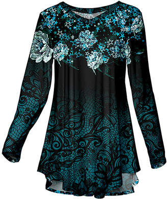 Azalea Blue & Black Floral V-Neck Tunic - Plus Too