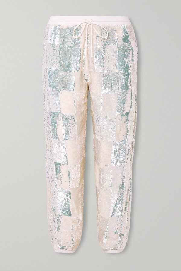 white sequins pants