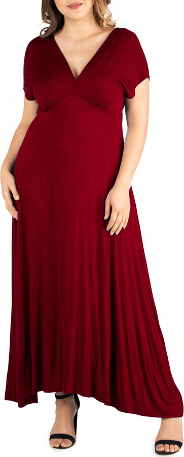 24/7 Comfort Apparel Women’s Plus Size Empire Waist V Neck Maxi Dress
