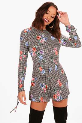 boohoo Check And Floral Tee Style Playsuit
