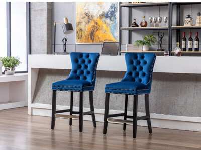 Blue-1 Pack KEEPREAPER High Bar Stools Velvet Upholstered Counter Stool with Metal Leg Bar Chairs for Kitchen Living Room 