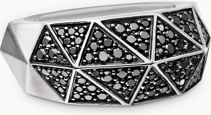 David Yurman Faceted Signet Ring in Sterling Silver with Black Diamonds | Men's | Size 11