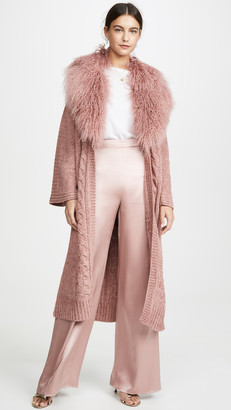 Cushnie Cable Knit Long Cardigan with Detachable Tibet Lamb