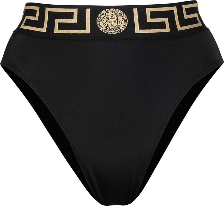 Versace Black Greca High Waist Bikini Bottoms