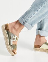 Thumbnail for your product : Steve Madden Annika double buckle flatform sandals in gold