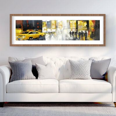 Lark Manor Rainy Busy Street - Gray Framed Matted Print for Home Decor