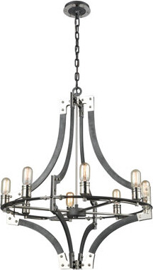 Atlas Lighting and Home Riveted Plate 28'' Wide 8-Light Chandelier - Silverdust Iron