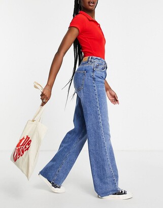 Stradivarius wide leg jeans with seam detail in light wash - ShopStyle