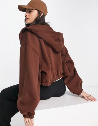 ASOS DESIGN cropped zip through hoodie in chocolate - ShopStyle