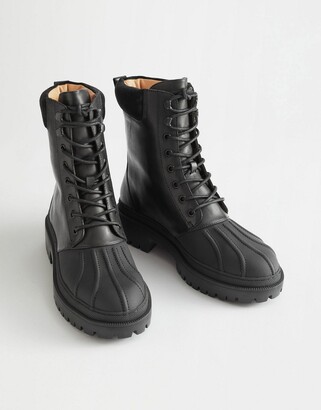 And other stories & leather lace up boots with stitch detail in black